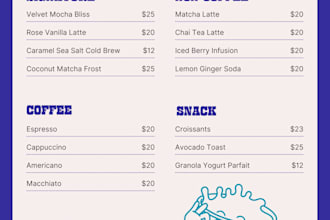 design a professional restaurant and cafe menu