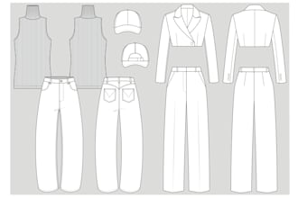 fashion cad flats technical drawing from your fashion sketches