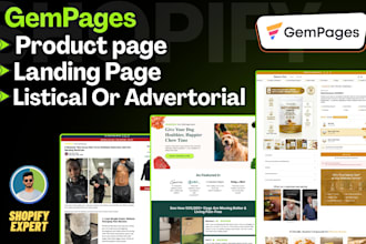 create a professional gempages product page or shopify landing page