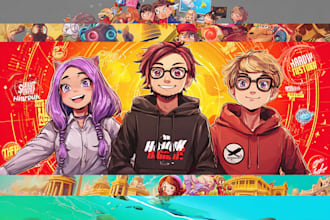 design a youtube banner, logo, and create custom cartoon