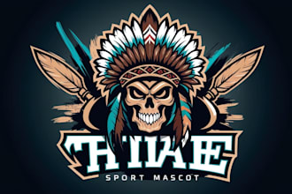 make tribal chief skull head mascot logo for you with new concept