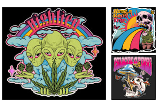 illustrate psychedelic trippy vintage poster art, album cover, music stoner