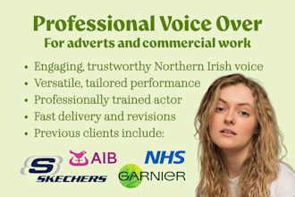 record female northern irish voiceover for commercial ads