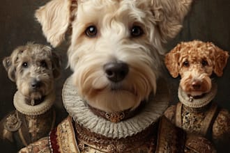 amazing royal pet portrait in custom caricature