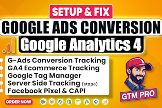 setup google ads conversion tracking, analytics 4, ga4 ecommerce tracking by GTM
