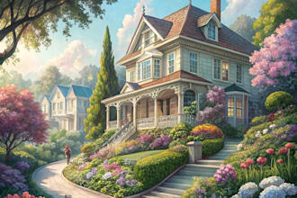 paint a watercolor house portrait or city space illustration