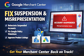 fix google merchant center, pixel, analytics suspension and misrepresentation