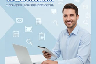 be your professional virtual assistant for data entry, web research,admin work