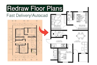 autocad 2d floor plan redraw from PDF, sketch or image