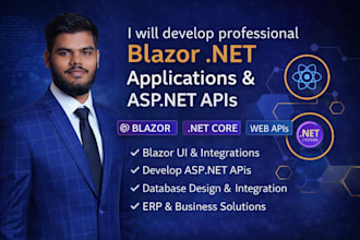 develop blazor web apps, asp dotnet core apis, erp systems