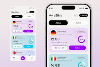 develop custom esim app for travelers and global users to manage plans instantly