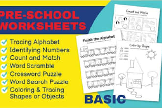 design custom activity book, flash cards for school kids
