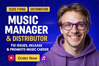 music manager, fix issue and distribute, and marketer to promote music career