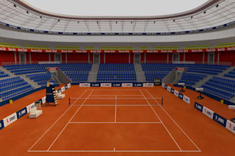 design a professional 3d tennis court, basketball court, 3d rendering, 3d model