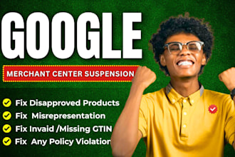 setup gmc, fix google merchant center suspension and misrepresentation issue