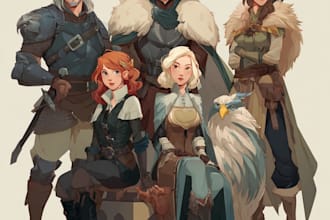 make fantasy or dnd party illustration