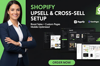setup shopify upsell  cross sell using pagefly, ecomposer  gempages website