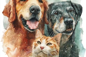 create a custom watercolor pet portrait or pet painting