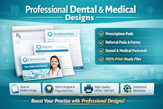 design dental, prescription, medical, referral pad and postcard