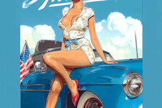 create iconic american pinup poster art with vintage magazine style