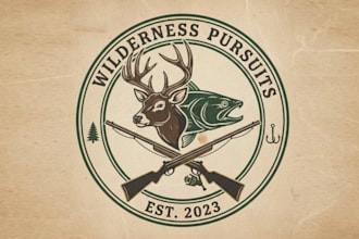 draw fishing, hunting, and adventure logo design