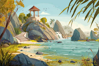 draw cartoon scenery illustration for you