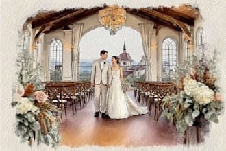 create watercolor wedding photo