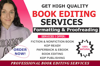 proofread memoir, fiction novel book editor, non fiction editing, kdp format