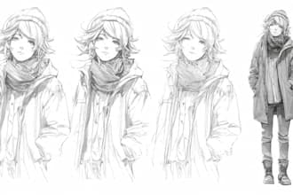 sketch anime or manga illustration, full body