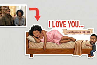 create a funny couple caricature for a printable valentine gift using your photo