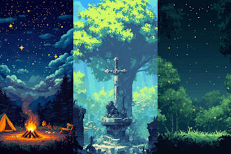 create custom pixel art backgrounds, pixel art game scenes and environments