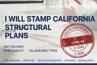 prepare civil and structural engineer plans for california permit and stamp