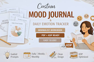 custom mood journal and daily emotion tracker minimalist workbook design pdf kdp