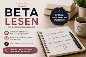 beta read your german book manuscript and give detailed feedback