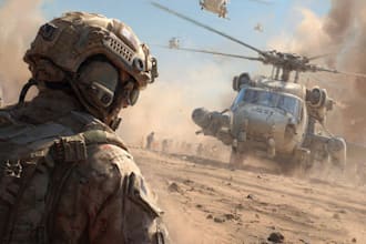create realistic military, war, or sci fi illustrations