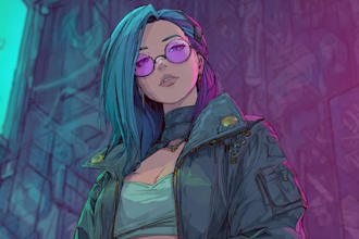 illustrate you as a cyberpunk style character