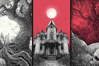 draw horror and gothic line art illustrations