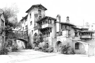 draw architectural sketches interior and exterior
