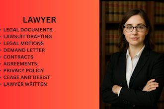 draft legal demand letters, motions, lawsuits, contracts, privacy policy