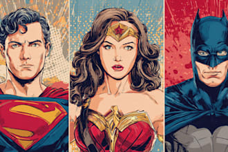 illustrate a superhero pop art portraits