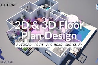 do autocad 2d floor plan, 3d floor plan design and rendering