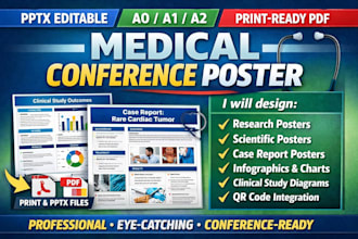 design a medical conference research poster in powerpoint pptx print ready PDF