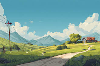 make poster, vector art deco, landscape illustration