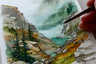 draw a watercolor landscape illustration