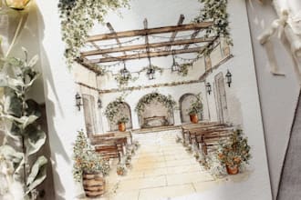 design watercolor wedding venue, save the date, invitation
