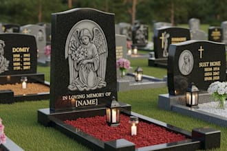 create stunning realistic 3d grave design,  tombstone, and 3d memorial designs