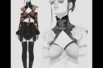 create a fashion illustration, and mood boards