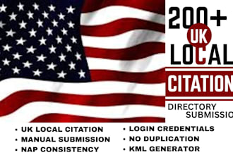 do 200 uk local citations google maps pin point directory submission local seo