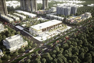 redevelop 3d mixed use property, high rise residential complex,landscape render