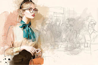 draw a fashion or editorial illustration, sketch, commercial concept